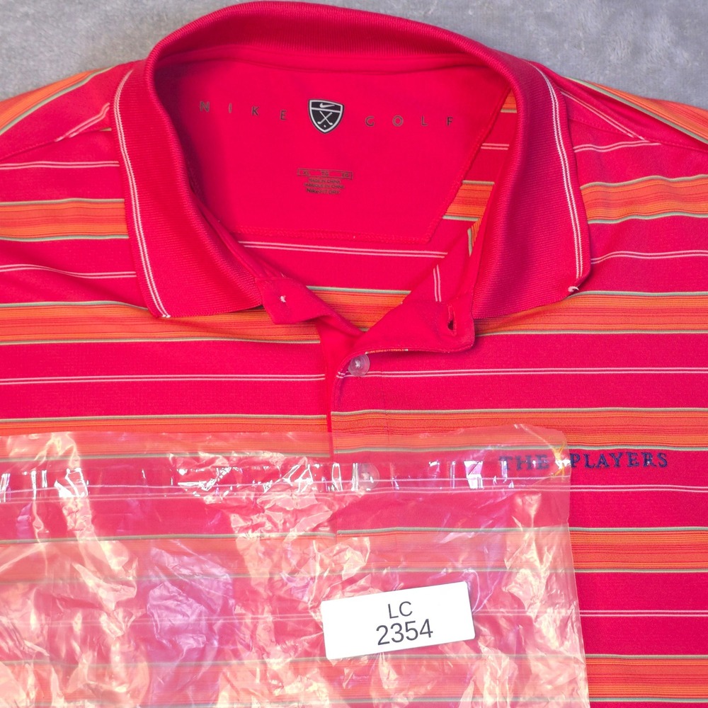 Nike Golf Polo Shirt Men' XL Red Orange Striped The Players Championship Fit Dry - Picture 14 of 14
